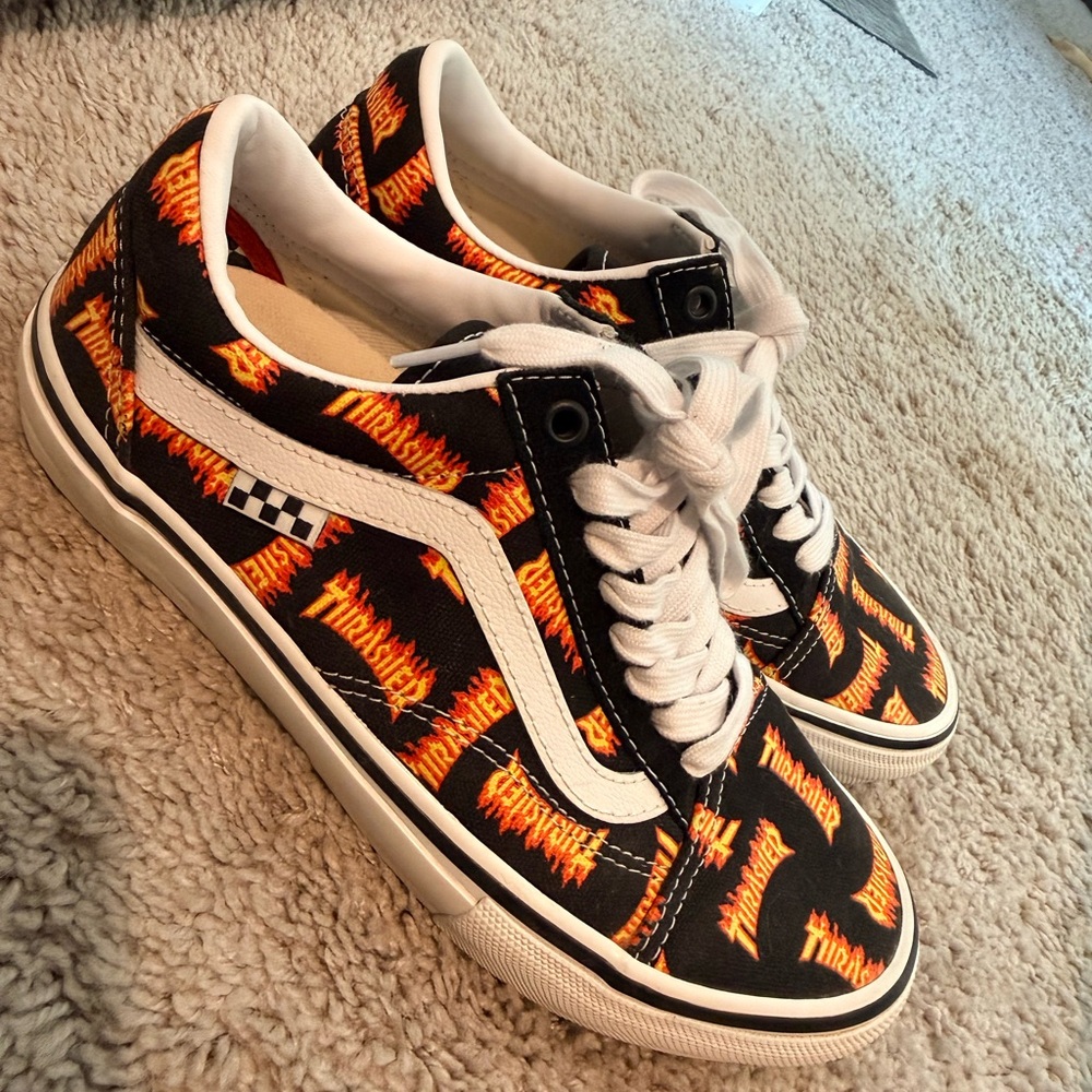 Vans Black and Orange Graphic Sneakers